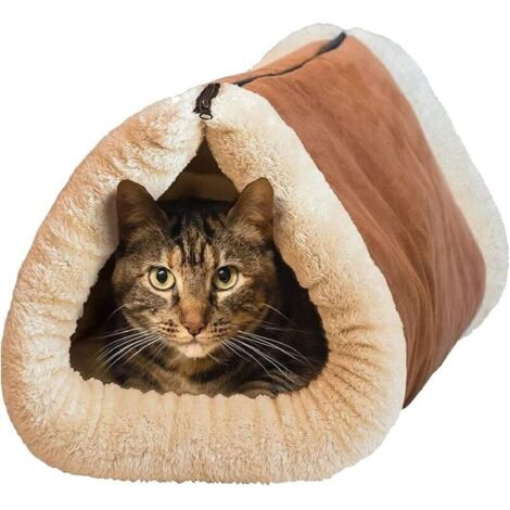 2-in-1-Katzenbett und -matte in Röhrenform mit selbstheizendem Kern. Weicher und bequemer, fellfreier Haustiertunnel, warmes und tragbares Häuschen für Welpen und kleine Hunde.