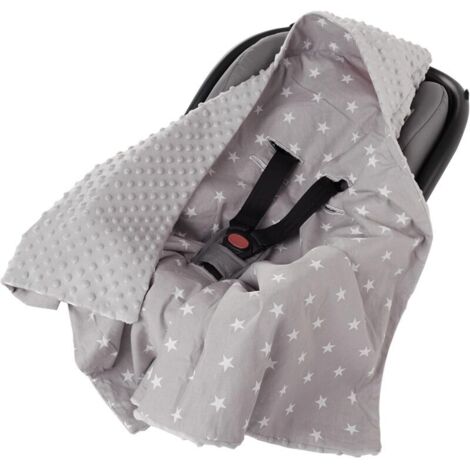 Sommerliche Babydecke, kuschelige Nestdecke für den Kinderwagen (Sternenmuster und grauer Minky-Stoff), ideal für Babyautositze (90x90cm).