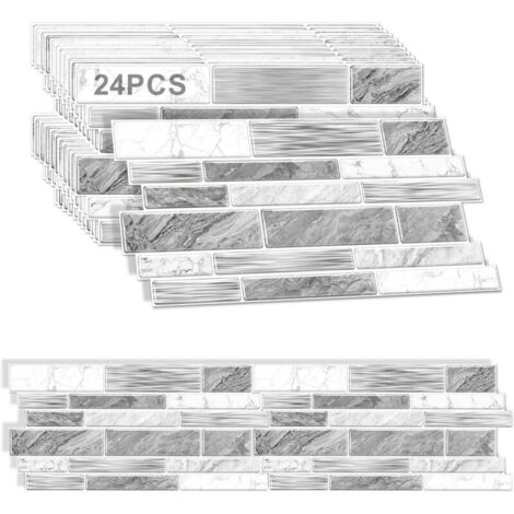 Set mit 24 Bögen Fliesenaufklebern (24,6 x 12 cm) für Küche und Bad, weiße Marmoroptik, einfach anzubringen und wasserfest