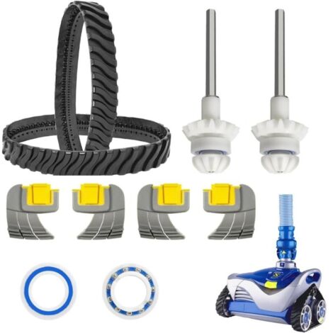 Ersatzteile für Zodiac-Poolroboter. Dieses Set enthält 2 Ketten, 4 Zyklonbürsten, 2 Antriebswellen und 2 Lager. Kompatibel mit den Modellen: R0525100, R0526100, R0527000