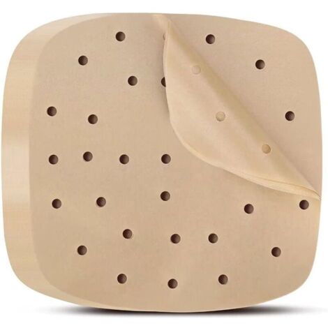 Backpapier für Heißluftfritteusen: 200 Blatt perforiertes Backpapier (21,6 cm x 21,6 cm), geeignet für Heißluftfritteusen und Backofen. (1/4)