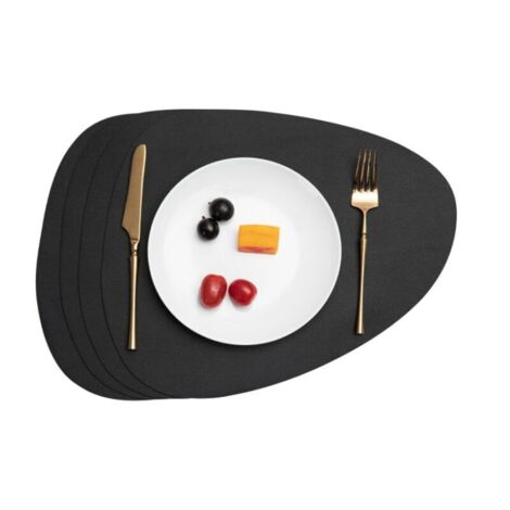 Tischsets aus Leder, doppelseitig rutschfest, waschbar und wasserdicht, Kunststoff-Tischsets (Schwarz, 4er-Set)