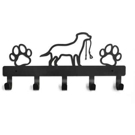 Wand-Schlüsselhalter, dekorativer Wand-Schlüsselkasten, Wand-Schlüsselhalter mit 5 schmiedeeisernen Hundehaken, Metall-Schlüsselhaken, Metall-Kunstornament (Schwarz) (1/4)