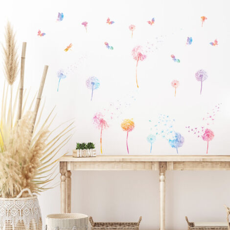 Stück Blumen-Wandtattoos, bunte Löwenzahn-Wandtattoos, Schmetterlingspflanzen-Wandtattoos für Wohnzimmer, Schlafzimmer, Büros, Sofa-Hintergrund, Wanddekoration für Zuhause (1/4)