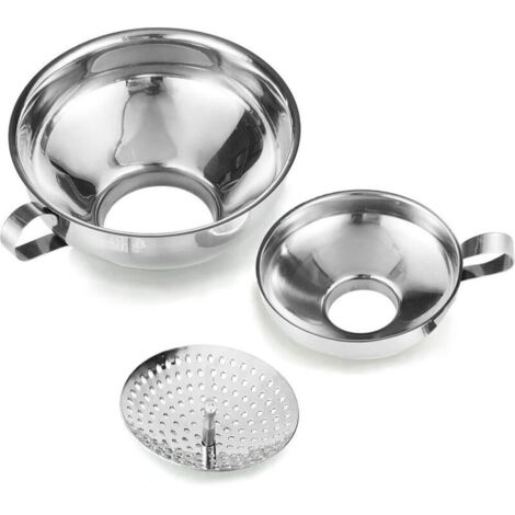 Einmachtrichter mit Sieb für weite und Standard-Einmachgläser – Großes Einmachset – Edelstahl – 3er-Set (klein und groß) (1/4)