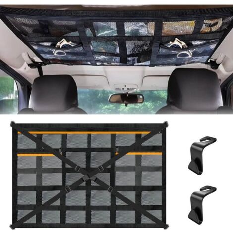 Auto-Aufbewahrungsnetz, 90 x 65 cm, mit 3 Reißverschlusstaschen, für die meisten Fahrzeuge, SUVs, Vans und Jeeps.