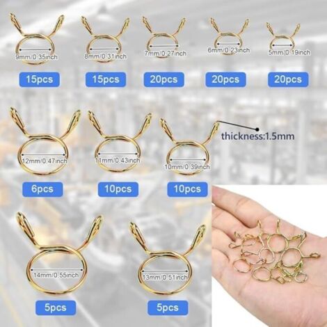 100-teiliges Doppeldraht-Schlauchschellen-Sortiment 5–14 Mm – Metall-Federklemmen Für Benzin-, Diesel- & Wasserschläuche, Farbcodiert, Für Motorräder, Boote, ATVs