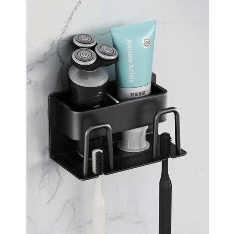 Wandmontierter Zahnbürstenhalter aus Aluminium, Organizer für Zahnbürsten, Zahnpasta und Rasierer (2 Fächer) (1/4)