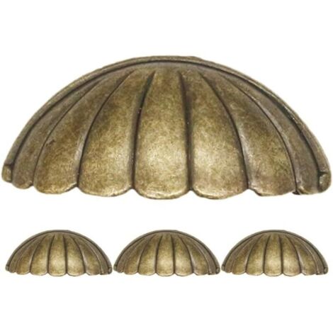 Muschelförmiger Türgriff, vierteiliger Türgriff aus Messing, Vintage-Möbelgriff (1/4)