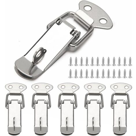 6-teiliges Hebelverschluss-Set, federbelasteter Verschluss, 72-mm-Kippverschluss mit Haken, für Kisten, Schubladen, Schränke, Werkzeugkästen, mit 24 M4x16-Schrauben (1/4)