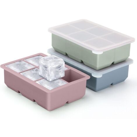 Set mit 3 großen Silikon-Eiswürfelformen mit abnehmbaren, auslaufsicheren Deckeln. Die quadratischen, BPA-freien Eiswürfelformen eignen sich für Cocktails, Whisky und andere Getränke. Flexibel und sta