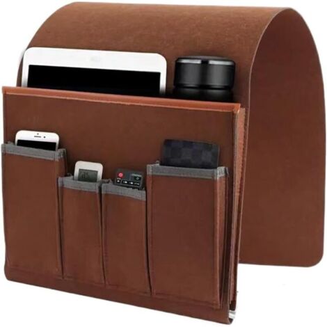 Sofa-Armlehnen-Organizer, Stuhlaufbewahrungstasche mit 5 Fächern, Stuhlbezug für Fernbedienung, Tablet, Zeitschrift, Brille (braun)