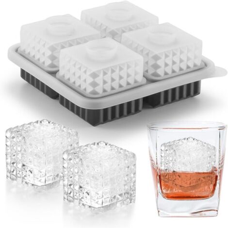 3D-Eiswürfelform, große quadratische Silikon-Eiswürfelform mit lustigen Formen für Cocktails, Bourbon, Brandy, Whiskey, Schwarz