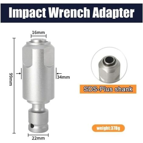 Adapter zum Umwandeln eines Schlagschraubers in einen Elektrohammer. Konvertierbar auf SDS-Plus/Vierkant-Schnittstelle. Zur Verwendung mit