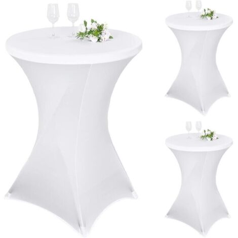 Tigrezy 3er-Set dehnbare Spandex-Tischdecken mit quadratischen Ecken für Cocktailpartys, 80 x 110 cm, passend für Stehtische, Weiß, Runde Cocktailtischdecke für Hochzeits-Cocktailbanketttische (Weiß) (1/4)