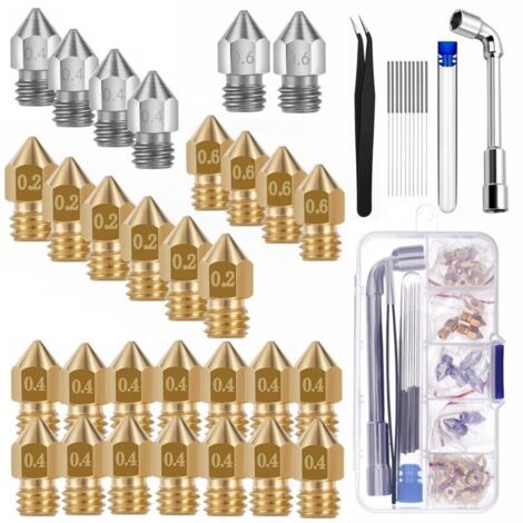 30 Stück 3D-Drucker Messingdüsen 0,4 mm 0,2 mm 0,6 mm für Creality Ender 3 V2 / Ender 3 / Ender 3 Pro / Ender 3 Max/Ender 5 Pro/Ender 3 S1/Ender 3 Neo/CR 10 Serie