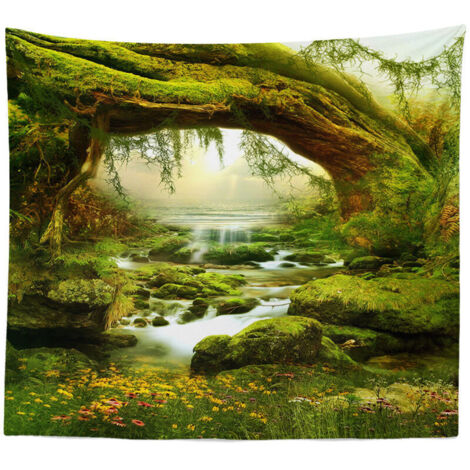 Wandteppich, Psychedelischer Wald, Böhmischer Dschungel, 200 x 150 cm, leichte Wanddekoration für drinnen und draußen