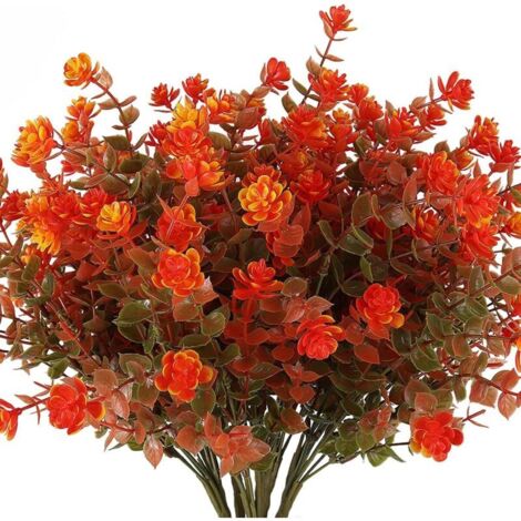 Set mit 8 künstlichen Herbstblumensträußen, grüne Dekorationen für drinnen und draußen für Thanksgiving, Weihnachten, Hochzeiten, Zuhause, Garten, Kamin (orange-grün) (1/4)
