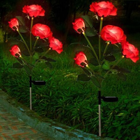 2er-Set Solar-Gartenleuchten – Schutzart IP65 – Solarblumen für den Außenbereich – Rosen für den Garten – Wetterfest – Dekorative Solarleuchten