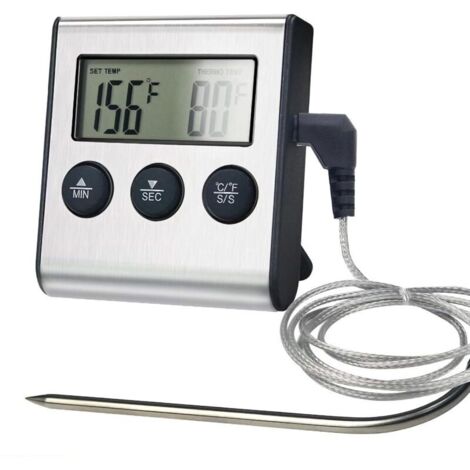 Fleischkochthermometer, 0 bis 250 °C, Küchentemperaturfühler, mit LCD-Bildschirm für Backöfen, Bäckereien, Grills und Grillgeräte (Batterie nicht im Lieferumfang enthalten) (1/4)