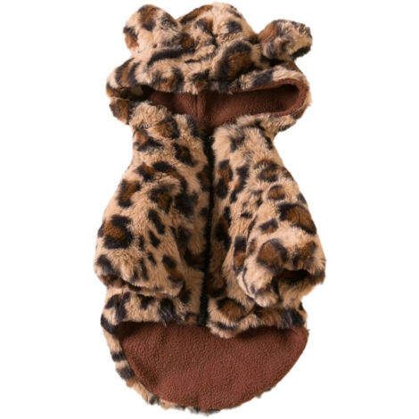 Aosijia Fleece-Hundehoodie mit Leopardenmuster, Hundemantel, warme Winterjacke für kleine Hunde, Haustierkostüm, Größe S, Braun (1/4)