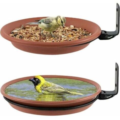 2-teiliges Set: Vogeltränke, Vogelfutterhaus und Vogelbad für den Außenbereich, Balkon-Vogeltränke, Wildvogelfutterspender, Vogelbad (Braun) (1/4)