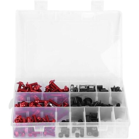 223-teiliges Set aus M5- und M6-Aluminiumschrauben, -muttern und -unterlegscheiben mit Aufbewahrungsbox für Windschutzscheiben-, Karosserie- und Sportmotorradreparaturen (rot) (1/4)