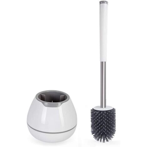 WC-Bürsten-Set mit Halterung, Silikon-WC-Reinigungsbürste, Badezimmeraccessoires mit Aluminiumgriff – Weiß