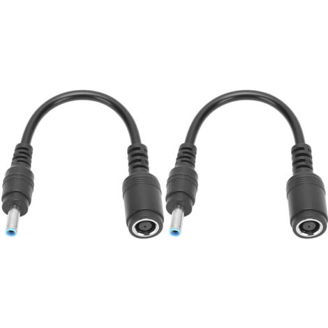 Schwarzer Adapter (2er-Pack) von Buchse auf Stecker für HP/Dell, gerade auf abgewinkelt, 7,4 x 5,0 mm auf 4,5 x 3,0 mm