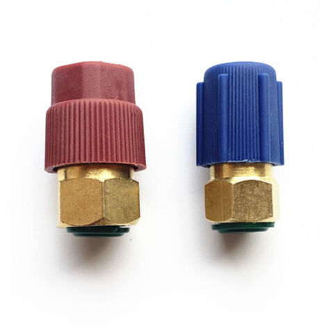 AC-Anschlussadapter, anpassbar von R12 auf R134a, 7/16" (unten) 3/8" (oben) mit 2 Ventilen (1/4)