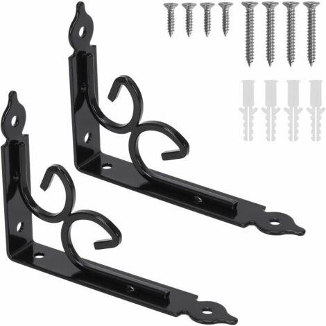 2 Stück Wandregalhalterungen, robuste schwarze Vintage-Metallhalterungen, 150 x 115 x 3 mm, Befestigungswinkel aus Schmiedeeisen mit Schrauben und Dübeln für Wandregale, Schlafzimmermöbel, Dekoration (1/4)