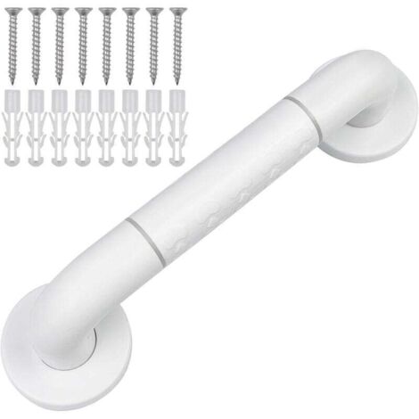 WC-Haltegriff, Bad-Haltegriffe mit rutschfester Oberfläche, Edelstahlgriff, Duschstütze mit Leuchtringen – mit Abdeckflansch, 30 cm
