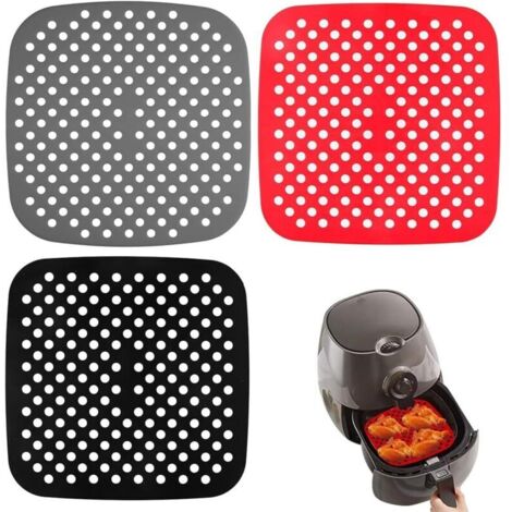 3-teiliges Set Airfryer-Matten, quadratische Silikon-Kochmatten für Airfryer, wiederverwendbare Dampfgarmatten für Airfryer, perforiert (1/4)