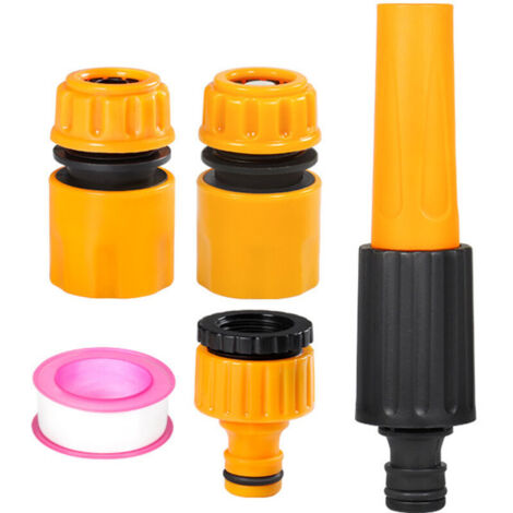 Set mit 5 Gartenschlauchverbindern – 2-in-1-Gewindehahnanschluss, Absperrventil, Schnellkupplung, Düse und Spritzpistolen (1/4)