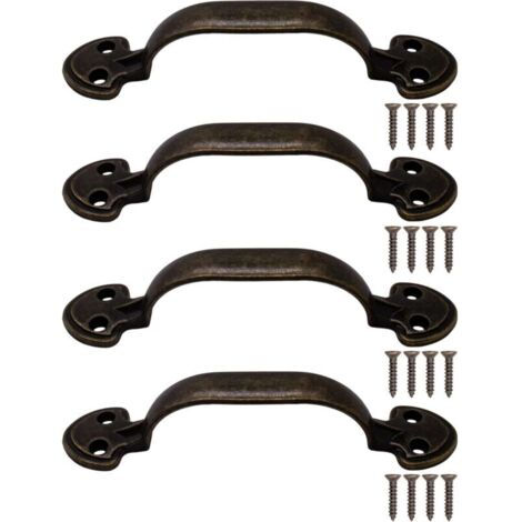 Set aus 4 antiken Möbelgriffen aus gealtertem Messing in Bronzeoptik, 115 x 24 mm (1/4)