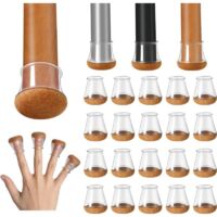 Stuhlbeinschoner, 20 Stück kleine, transparente Silikon-Bodenschoner mit Filzbezug, Stuhlbeinkappen, Silikon-Stuhlbeinkappen, Durchmesser 14–20 mm