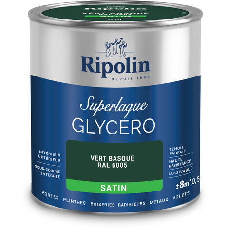 Ripolin – Peinture satinée 0,5L pour bois et métal – Haute résistance aux chocs et rayures – Application intérieure et extérieure – Vert basque RAL 6005