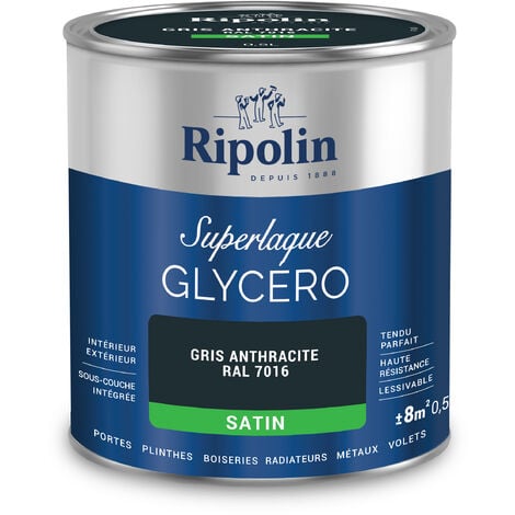 Ripolin - Peinture Couleur Superlaque Glycéro 2en1 Satin - 0,5L - Gris Anthracite RAL 7016