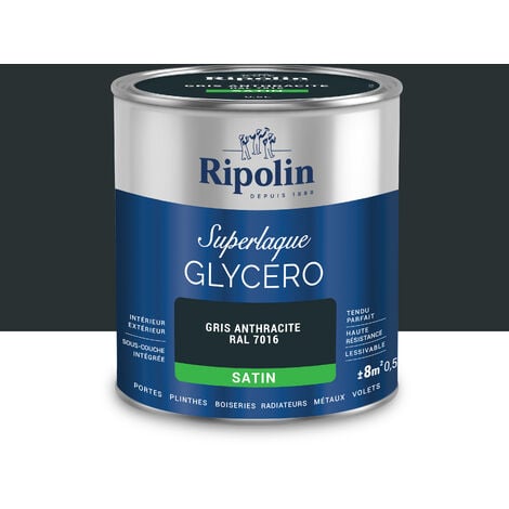 Ripolin - Peinture Couleur Superlaque Glycéro 2en1 Satin - 0,5L - Gris Anthracite RAL 7016
