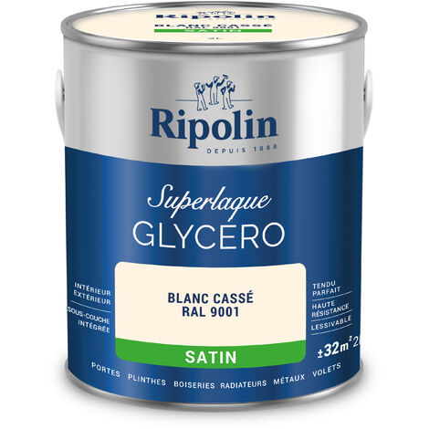 Ripolin – Peinture glycéro satin 2L – Blanc cassé RAL 9001 – Haute résistance aux chocs et humidité – Application sur bois et métal (1/4)