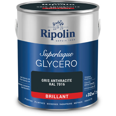 Ripolin - Peinture Couleur Superlaque Glycéro 2en1 Brillant - 2L - Gris Anthracite RAL 7016 (1/5)