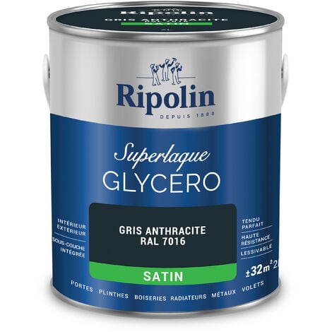 Ripolin - Peinture Couleur Superlaque Glycéro 2en1 Satin - 2L - Gris Anthracite RAL 7016