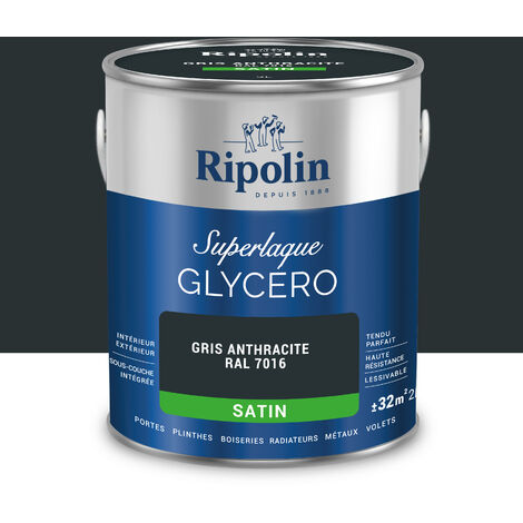 Ripolin - Peinture Couleur Superlaque Glycéro 2en1 Satin - 2L - Gris Anthracite RAL 7016