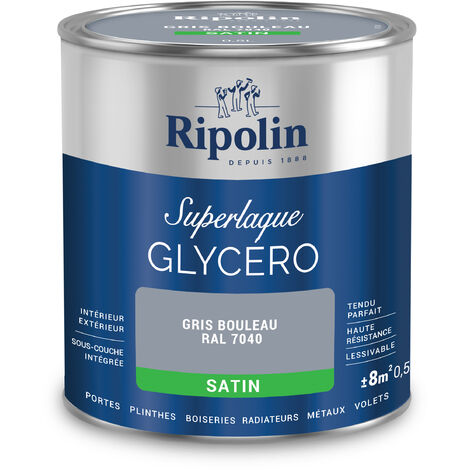 Ripolin - Peinture Couleur Superlaque Glycéro 2en1 Satin - 0,5L - Gris Clair RAL 7035