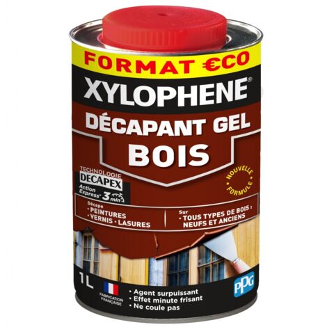 Xylophene – Gel décapant bois non coulant – Action express 3 min – Élimine peintures et vernis – Rendement 3-4 m²/L – Usage intérieur et extérieur