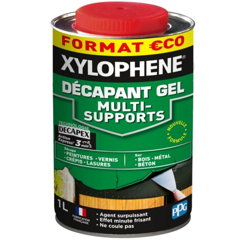 Gel décapant multi-supports 1L – Action rapide en 3 minutes – Ne coule pas – Pour bois, métal et béton – Technologie Décapex – Xylophene