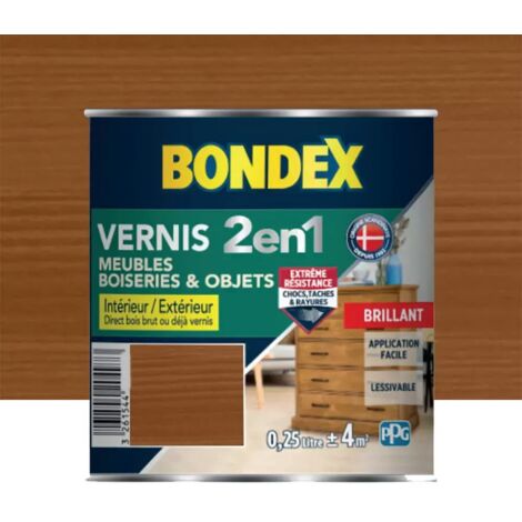 Bondex – Vernis marin intérieur 2 en 1 chêne moyen brillant 0,25 L – Finition brillante – Protection contre chocs et rayures – Application facile