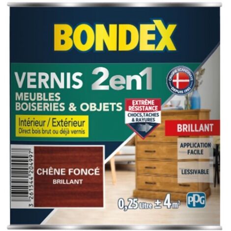 Bondex – Vernis marin chêne foncé brillant 0,25L – Protection durable pour bois – Application facile – Rendement 12 m²/litre