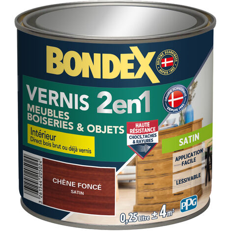 Bondex – Vernis bois intérieur satin 0,25L – Chêne foncé – Application directe sur bois brut – Rendement 4 m² par pot
