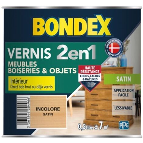 Bondex – Vernis bois intérieur satin 0,5L incolore – Haute résistance aux chocs et taches – Application sur tous types de bois